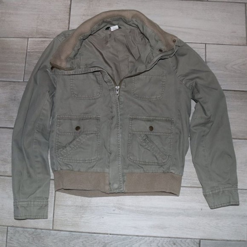 Vintage RARE J. Crew Bomber Jacket Olive Green Military Coat Zip Up Lightweight